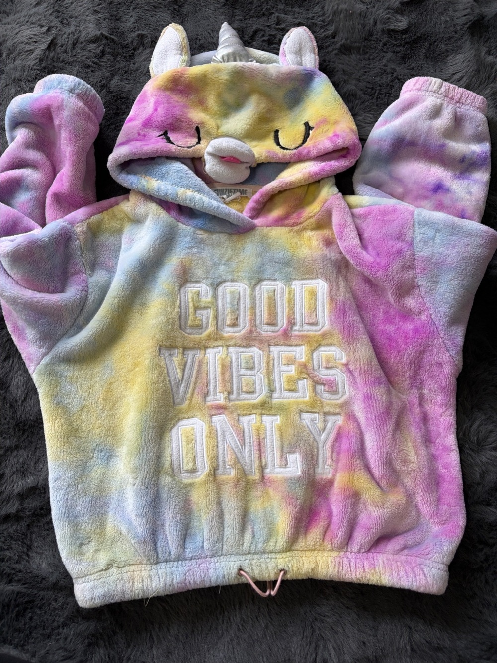 Good Vibes Only Pastel Tie-Dye Unicorn Hoodie for Kids